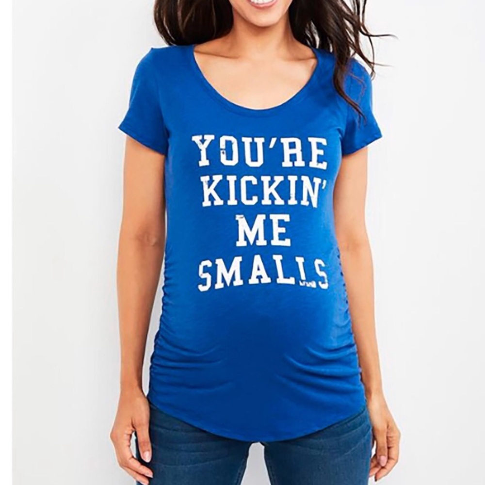 Motherhood maternity graphic blue t-shirt